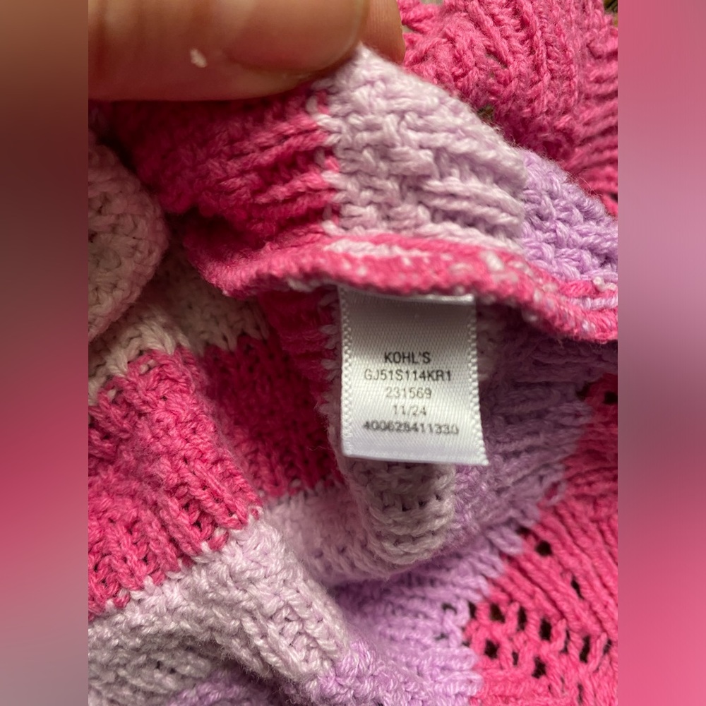 toddler girl 4T scalloped edge crochet knit top pastel stripes cotton blend tank - Picture 5 of 11